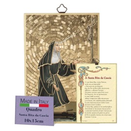 Fratelli Bonella | Sacred Picture on MDF Wood Made of Poplar Wood 8 mm by Santa Rita da Cascia with Prayer Chain on the Back 10 x 15 cm | Made in Italy