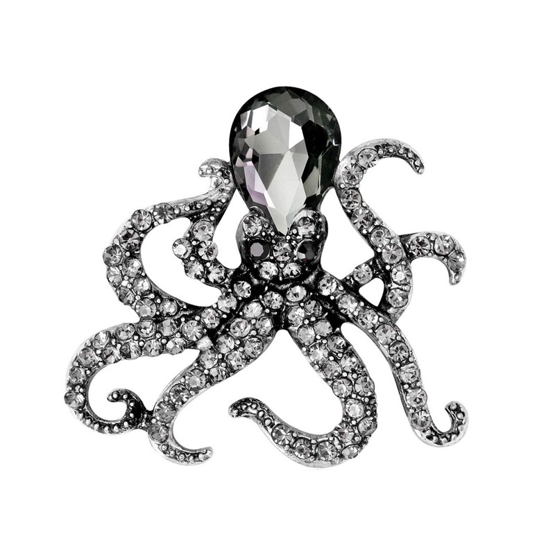 Suoirblss Rhinestone Brooch Pin Deep Sea Animal Octopus Crystal Brooches