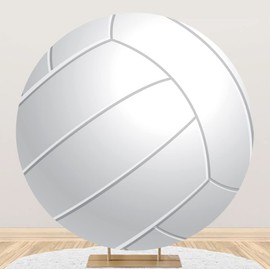 Leyiyi 6.5x6.5ft Abstract White Volleyball Round Backdrop Cover Polyester Outdoor Sports Themed Photography Background Volleyball Party Photo Backdrop Boys Girls Birthday Party Deecorations Banner