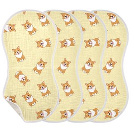 YYZZH Cute Corgi Dog Pattern Muslin Burp Cloths for Baby 4 Pack Soft 100% Cotton Baby Washcloths Bibs for Boy Girl