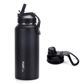 FARI Sports Water Bottle with Straw & Spout Lids – 660ml/960ml/1200ml, Double Wall Vacuum Insulated Stainless Steel with Wide Mouth to Keep Beverages Cold or Hot (960ml, Black)