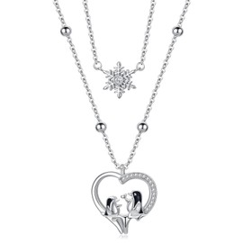 MONGAS - Collar con colgante de pingüino en capas para mujer, de plata de ley con colgante de pingüino, joyería para amantes de los animales, Plata esterlina, Sin piedra preciosa