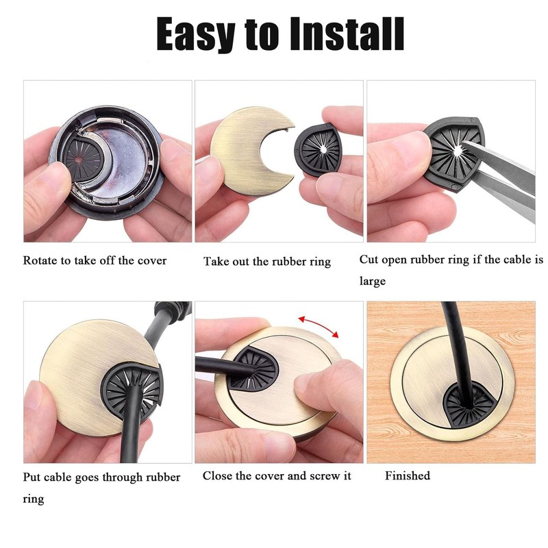 DuDuZui Desk Cable Grommets Bronze Computer Desk Metal Cable Hole,