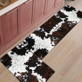 LHAIFA Black Cow Kitchen Mat Set of 2 Non Slip Thick Kitchen Rugs and Mats Cow Skin Printing Anti-Fatigue Kitchen Rugs Floor Mats for Sink Laundry, 17.7"x47"+17.7"x28" (Black, 17.7"x47"+17.7"x28")