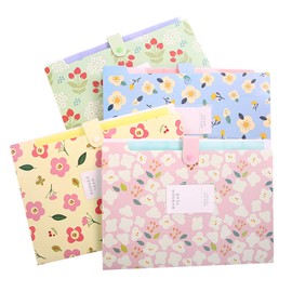 KONVINIT Expanding File A4 with 7 Compartments Expandable Document Folder Document Organiser Floral Organiser Folder Large Capacity for Home, School and Work Trip, 4 Pieces