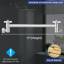 Voolan 11 Inch Shower Extension Arm with Lock Joints, Adjustable Height and Angle, Premium Solid Brass Anti-leak (Chrome)