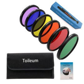 Toileum 55mm 6pcs Full Color Lens Filter Set, 55MM Color Lens Filters, Orange, Blue, Yellow, Green, Purple, Red 6 Filter Set+1 Lens Cleaning Cloth + 1 x Lens Cleaning Tissue + 1 Lens Pen + 1 Storage