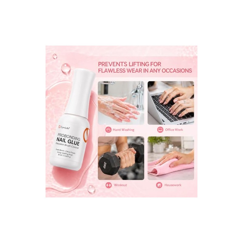Curvlife ProBonding - Pegamento de uñas semisólido con brocha, 0.3