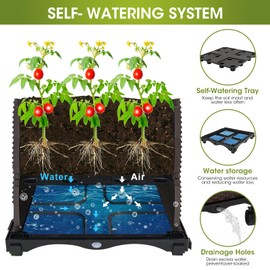 MQHUAYU Raised Garden Bed Planter Boxes with Trellis 2 Pack, 47" Self-Watering Tomato Planters for Climbing Plants, Outdoor Patio, Tomatoes Cage with Wheels for Vegetable Vine Indoor Flower Pot