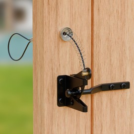 YONSIN 2 Sets Self Locking Fence Gate Latch with Spring Cable Pull, Heavy Duty Gate Latch Hardware for Wooden Vinyl Fence Gate, Post Mount Gate Latch with Steel Wire Rope for Double-Sided Opening