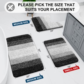 Arotive Bathroom Rugs Sets 2 Piece, Shaggy Soft and Absorbent Microfiber Bath Rugs and U-Shaped Contour Toilet Rug, Non-Slip, Machine Washable Dry Bath Mats for Bathroom (24"x16"+24"x20", Black)