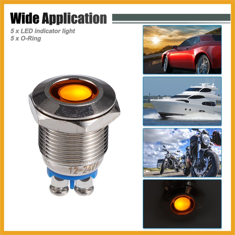 Partuto 5 Pcs LED Indicator Light 12mm 12V AC DC
