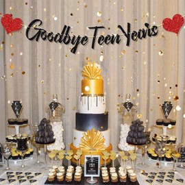 Goodbye Teen Years Banner Glitter 20th Birthday Decorations, Black 20 & Fabulous Happy 20th Birthday Party Supplies for Men Women