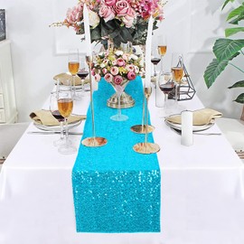 DUOBAO - Camino de mesa turquesa de 12 x 72 pulgadas, brillantes para fiestas, Acción de Gracias, Navidad, decoraciones de boda (aguamarina)
