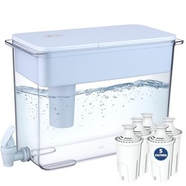 30-Cup Water Filter Pitcher & 5 Filters & Electronic Filter Change Reminder: Compatible w/Large Brita Water Pitcher Large Brita Water Dispenser, Brita Dispenser, Brita Ultramax & Brita Pitcher