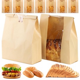 30 Packs Tin Tie Tab Lock Large Paper Bread Bags for Homemade Bread,Home Bread Sourdough Bread Bakery Storage Bags with Window，Label Seal Sticker Included