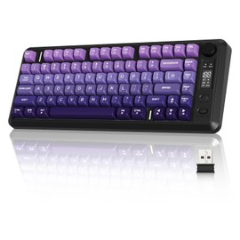 ZIYOU LANG M75 Wireless Gaming Keyboard, RGB Backlit Rechargeable 2000mAh Battery, Small Membrane But Mechanical Feel Keyboard with Smart Display & Knob, PBT Gradient keycaps for PC, MAC-Grape Purple