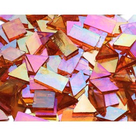 200 Pieces Bulk Iridescent Mosaic Glass Tiles, 4 Shapes Mixed Stained Glass Tile Pieces for Mosaic Craft,Translucent Orange