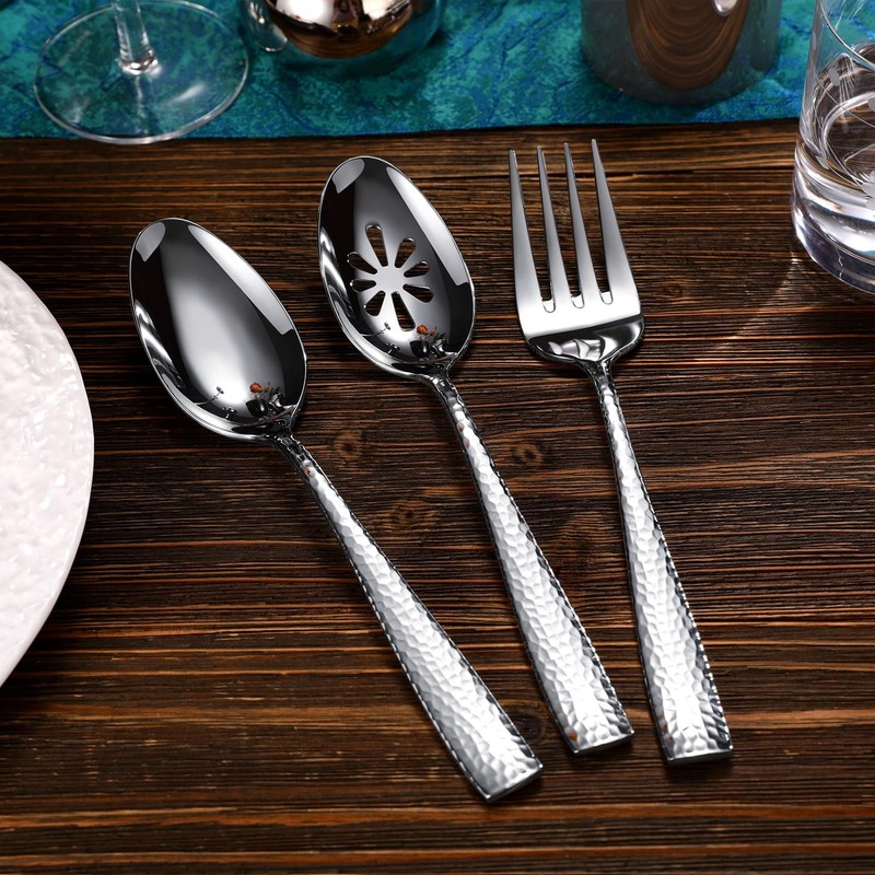 KEAWELL Premium Louis Hammered Serving Utensils, 18/10 Stainless Steel, Squared