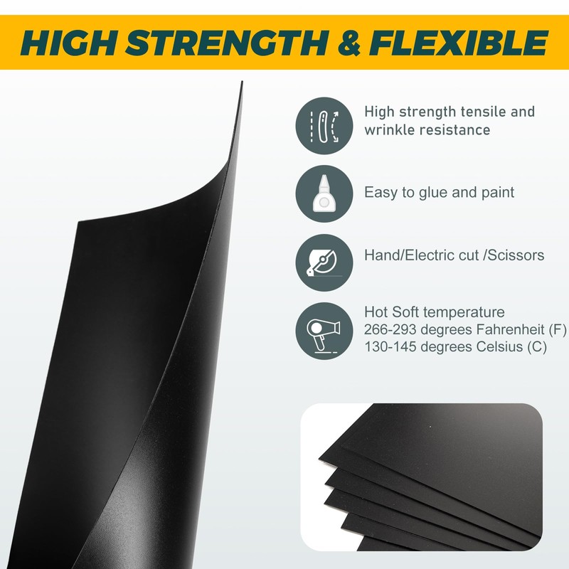 6 Pack Black Plastic Sheet 8x12x0.04 in Flexible High Tensile