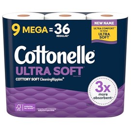 Papel higiénico Cottonelle Ultra Comfort, 9 Mega Rollos = 36 Rollos Regulares, el empaque puede variar