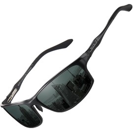 DUCO Polarized Sunglasses for Men 100% UV400 Protection Metal Frame Driving Men's Sun Glasses, Green Frame Gray Lens, Medium
