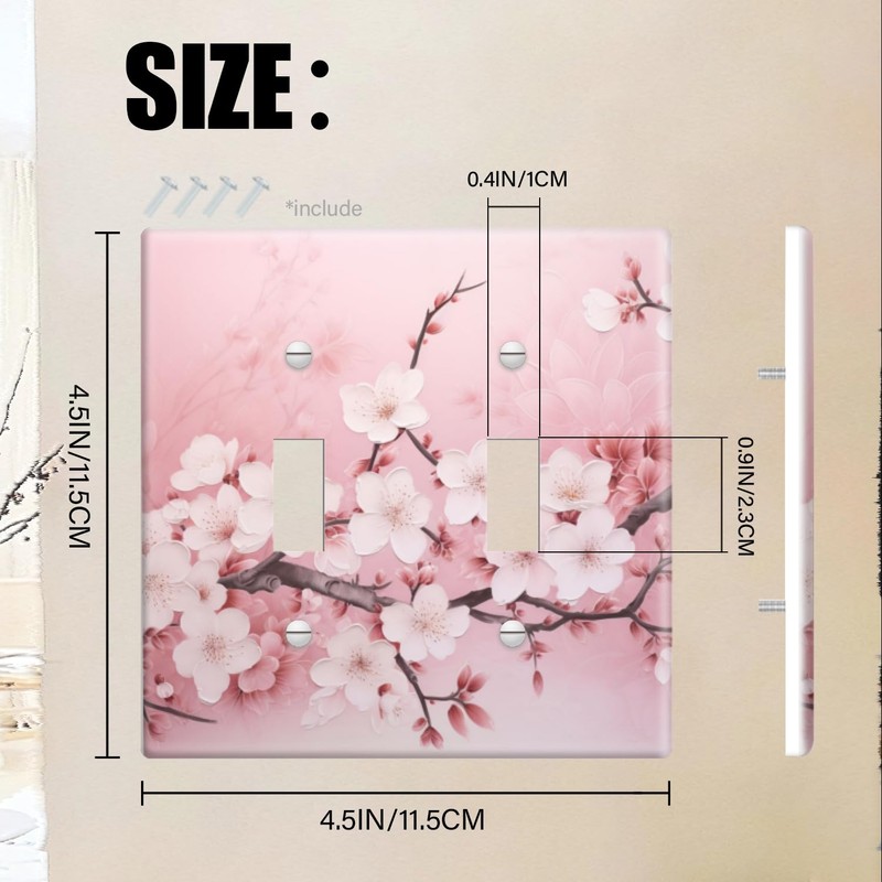 2 Gang Wall Plate Cover Beautiful Pink Cherry Blossoms Decorative