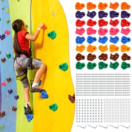 Meooeck 40 Pcs Rock Climbing Holds Set for Kids with Mounting Screws and 2 Wrenches, Mix Colored Climbing Rocks DIY Wall Grip Kits for Outdoor Indoor Playground Backyard Play Set