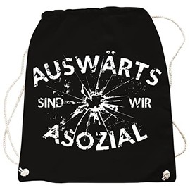 Backpack Bag Gym Bag Auswärts sind wir Asozial Football as Funny Motif, black, Rucksack