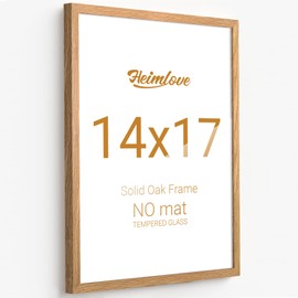 Heimlove 14x17 Picture Frames Oak Wood,14 x 17 Photos Frame with Tempered Glass,Wall Gallery Poster Frame with No Mat,Horizontal and Vertical for Wall Mounting,Home Office Decoration,Natural Oak Color