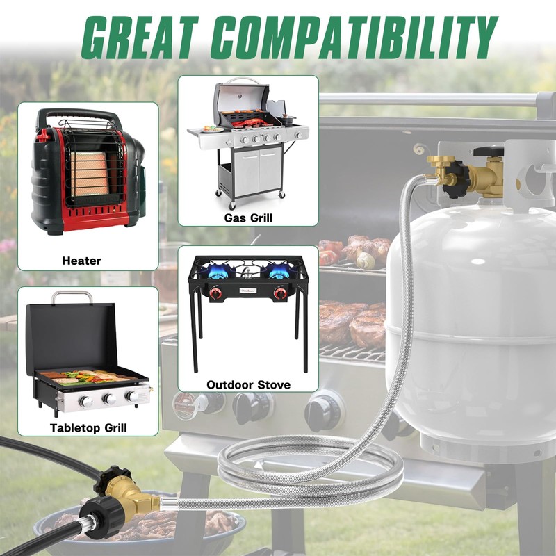 12FT Propane Hose with Propane Splitter 2 Way POL Tank