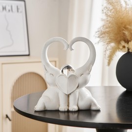 FJSPERM Gold Elephant Statue Decor - Cute Elephant Figurine Living Room Decor Brings Good Luck, Love Heart Elephants Sculpture Decorations for Shelf TV Stand Coffee Table (White)