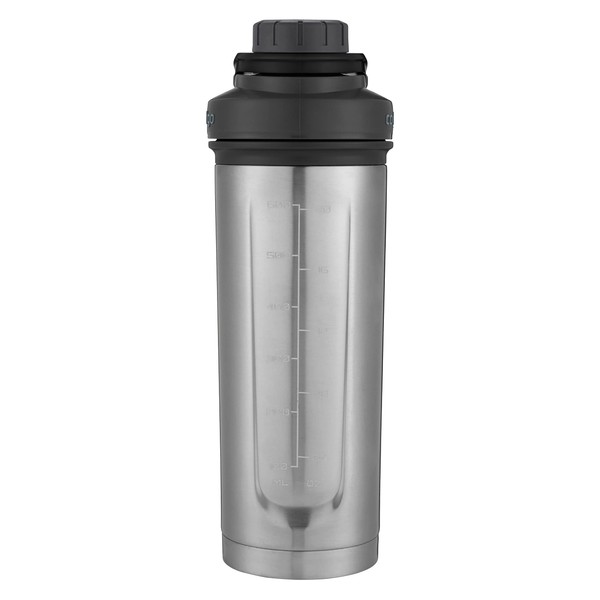 Contigo Fit Shake & Go 2.0 Stainless Steel Protein Shaker Bottle with Leak-Proof Screw Lid, Vacuum-Insulated Mixer Bottle with Whisk and Carry Handle, Grey, 24 oz (709 mL)