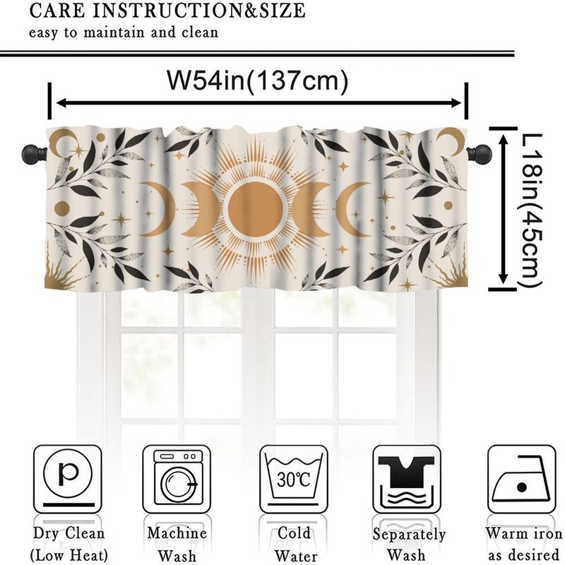 JanJCurt Boho Moon Phase Valance, Boho Mystic Celestial Sun Moon