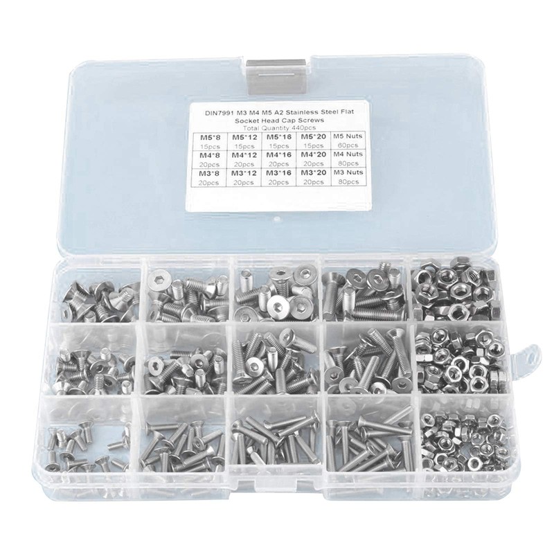 440PCS M3 + M4 + M5 Hex Socket Tornillos De
