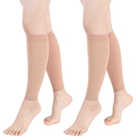 2 Pairs Calf Compression Sleeve Womens & Men,Footless Compression Socks for Women Calf Sleeves 23-32mmhg Flight Socks for Running Flying Nurses Varicose Veins (Nude, S)