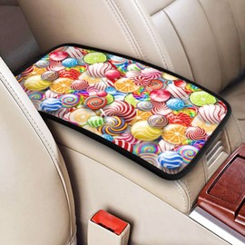 sptvan Colorful Sugar Candy Sweets Car Armrest Cover Pads Universal Fashion Cute Auto Center Console Armrest Cover Pad Soft Waterproof Car Armrest Seat Protector for Women Girls
