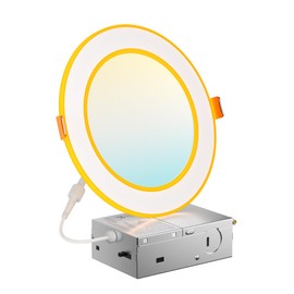 Amico 1 Pack 6 Inch 5CCT LED Recessed Ceiling Light with Double Ring Night Light, 2700-5000K Selectable Ultra-Thin Recessed Lighting, 12W=110W, 1100LM, Dimmable Canless Wafer Downlight, ETL, FCC