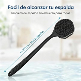 Cepillo de Baño Exfoliante con Mango Largo para Mujeres – Ideal para Masaje, Ducha y Piel Seca o Mojada, Negro (180 letras)