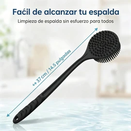 Cepillo de Baño Exfoliante con Mango Largo para Mujeres – Ideal para Masaje, Ducha y Piel Seca o Mojada, Negro (180 letras)