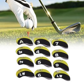 Golf Club Head Covers, 12PCS Neoprene Golf Iron Covers Set with Numbers Wedge Head Covers Universal Head Covers for Golf Clubs(Yellow)