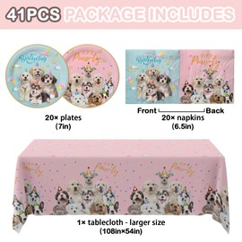 41 Pcs Dog Birthday Party Supplies, Dog Party Decorations, Puppy Birthday Party Decorations Include 20 Dog Plates, 20 Puppy Napkins, 1 Tablecloth for Dog Themed Birthday Party Supplies