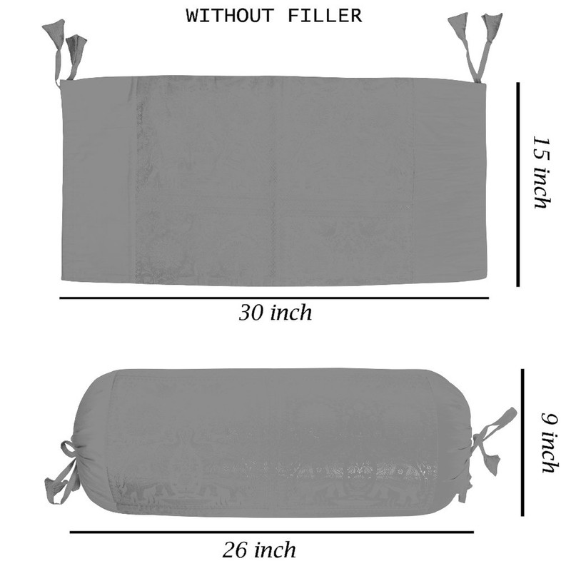 Lalhaveli Decorated Elephant Work Design Silk Bolster Cover 30 x