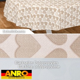 ANRO Oilcloth Tablecloth, Washable, Oilcloth, Garden Tablecloth, Outdoor, Indoor, Oval, 180 x 140 cm, Cut Edge, Heart, Beige