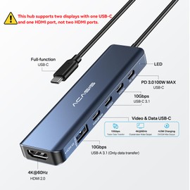 ACASIS USB C Splitter with 4K@60Hz Video Output, USB C Hub 10Gbps with 1xHDMI, 1xUSB C Video Output for Portable Monitor, 3xUSB C 10Gbps,100W PD, Multiport Adapter Splitter for Dell/HP/Mac Pro/Samsung