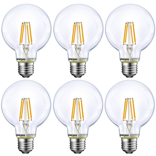 ENERGETIC SMARTER LIGHTING Dimmable LED Globe Light Bulb, G25 LED Vintage Light Bulb, 60W Equivalent, 500Lumens, 2700K Soft White, E26 Base, UL Listed, 6-Pack