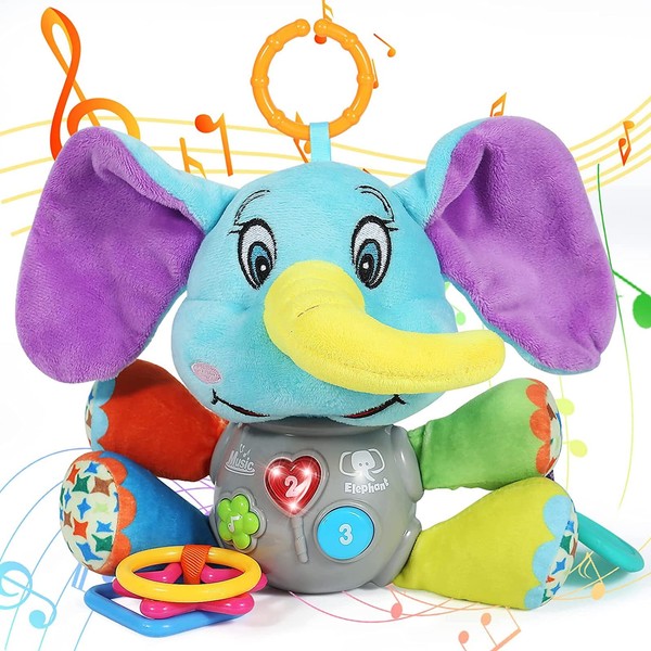 Baby Newborn Toddler Boy Girl Toys Gifts 0-3 3-6 6-12 Months, Luminous Plush Elephant Music Toy, as a Teething Toy, Apply for Car Seats, Cribs and Strollers, Toys for 1-2 Year old Girls Boys