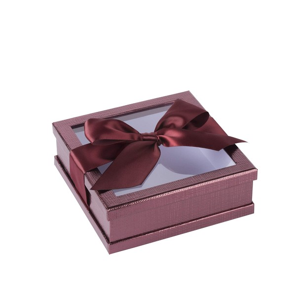 Hammont Clear Window Gift Boxes - 3 Pack - Multipurpose Bakery Boxes with Ribbon | Treat Boxes Perfect for Party Favors, Cookies and Cupcakes (Maroon, 6” x 6” x 2”)…