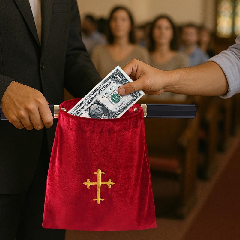 Church Tithe Offering Bags with Wooden Handles,Offering Baskets for Church