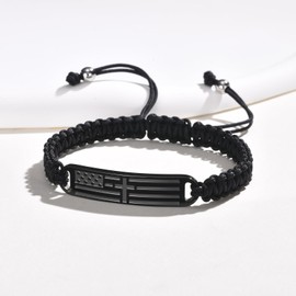Cross Bracelet for Men - Black Bible Verse Stainless Steel Rope Mens American Flag Bracelet Birthday Gift Ideas First Communion Confirmation Baptism Christian Easter Gifts for Teens,11